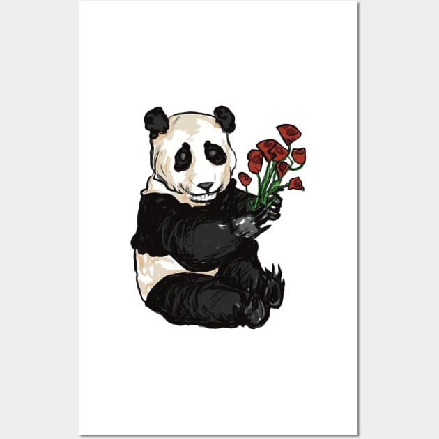 Panda holding Flowers Wall Art by Shadoodles